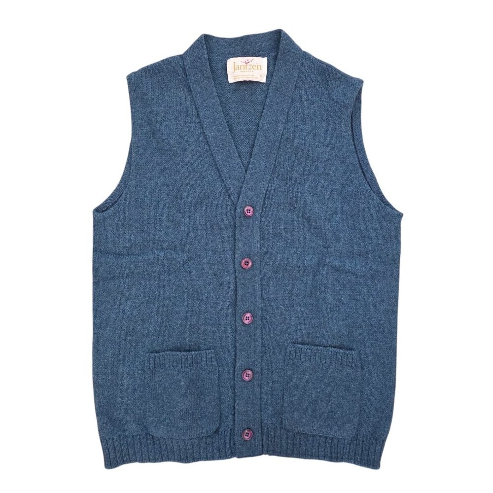 Vintage Jantzen Mens Wool Button Front Sweater Vest Pockets USA 60s 70s S